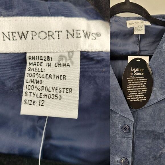 Vintage Suede Leather Scalloped Bell Cropped Blazer Jacket 12 Blue Shawl Peplum - Picture 3 of 11